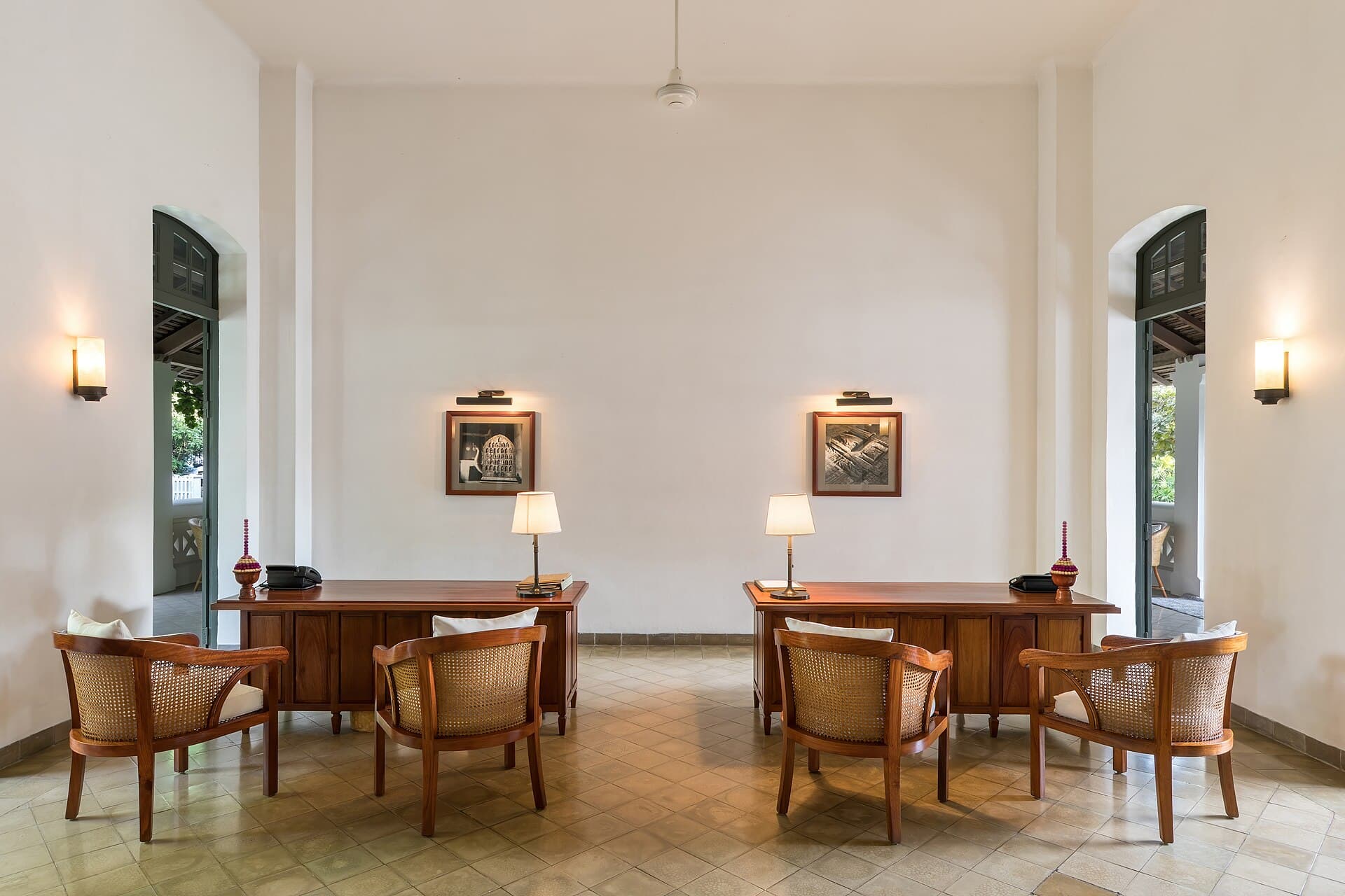 Symmetrical hotel reception desks